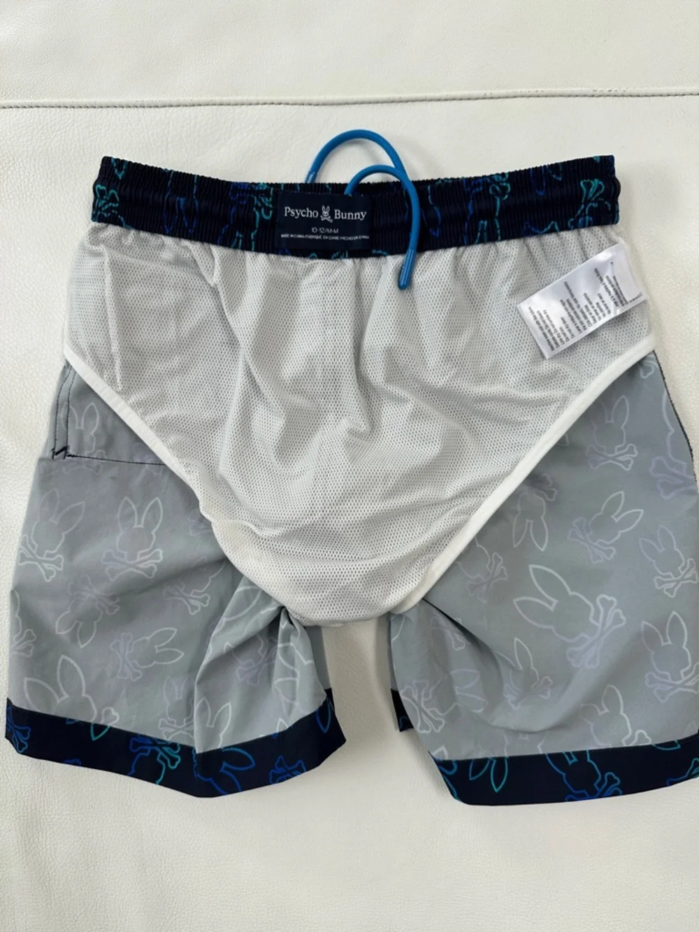 Psycho Bunny Boys Navy Swim Trunks with Blue Bunny Print size M (10-12) - Picture 9 of 9